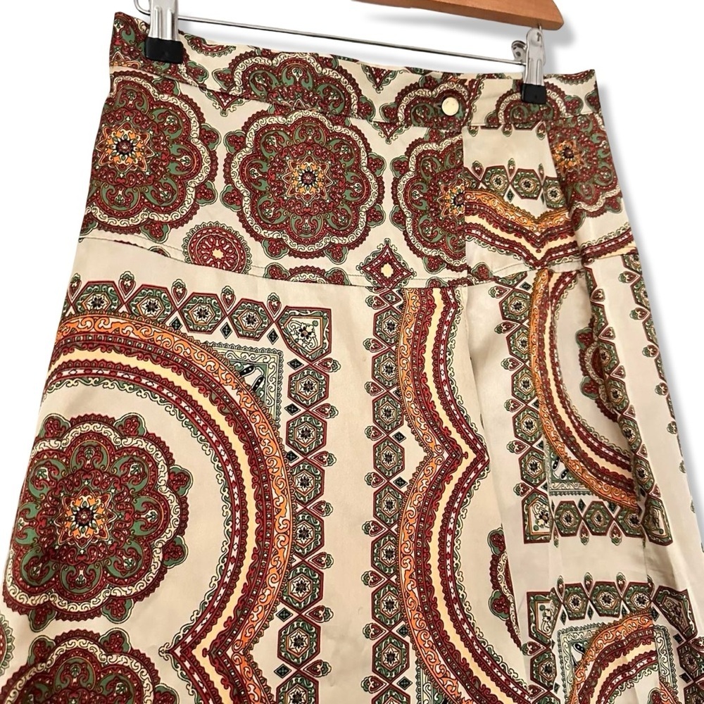Topshop Satin Mandala Paisley Print A-line Midi Wrap Skirt | Size 8 - Picture 14 of 16